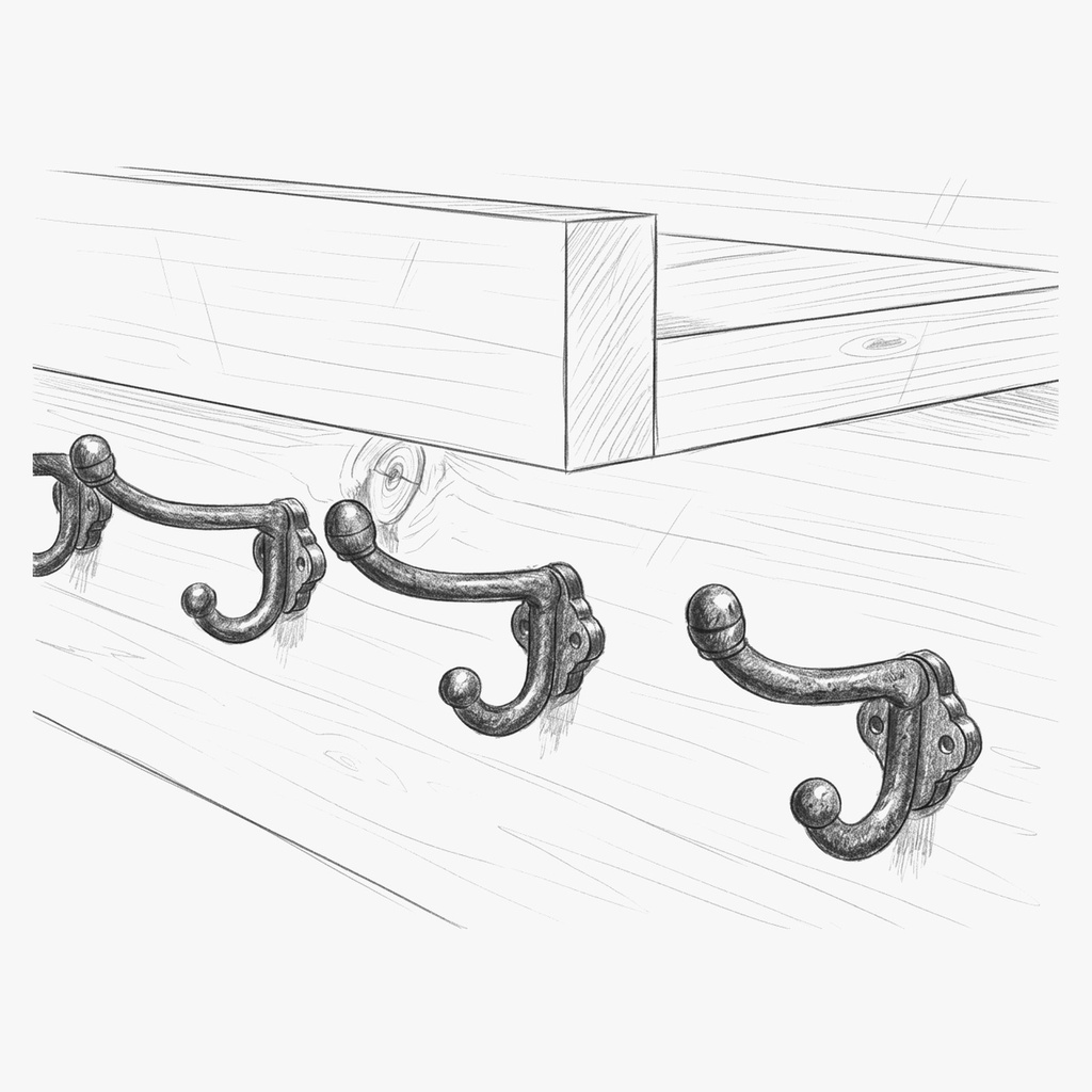 Cast iron hooks under the shelf (sketch)