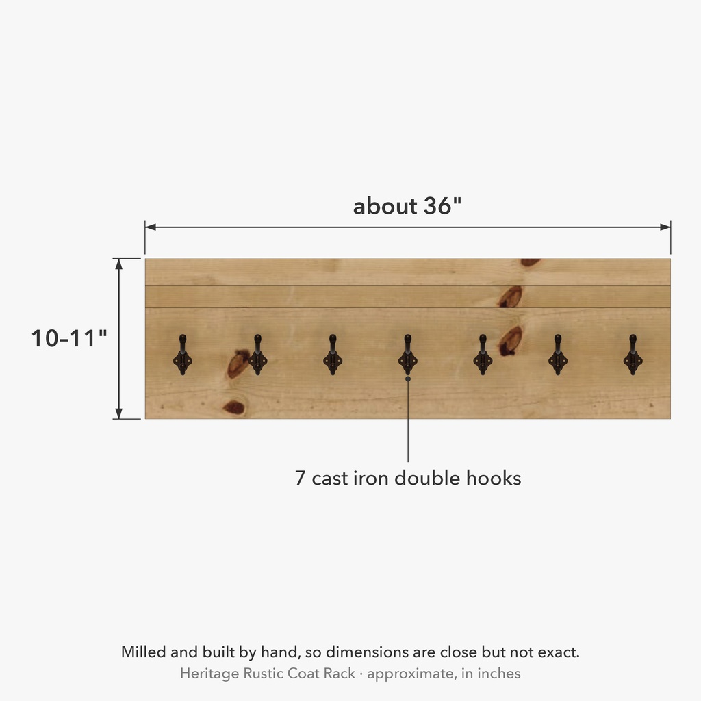 Dimensions: front, about 36 x 10–11 in