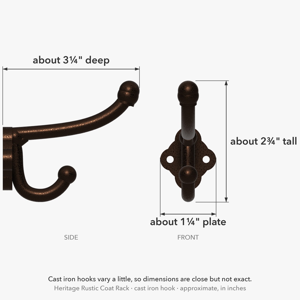Dimensions: cast iron hook (approximate)