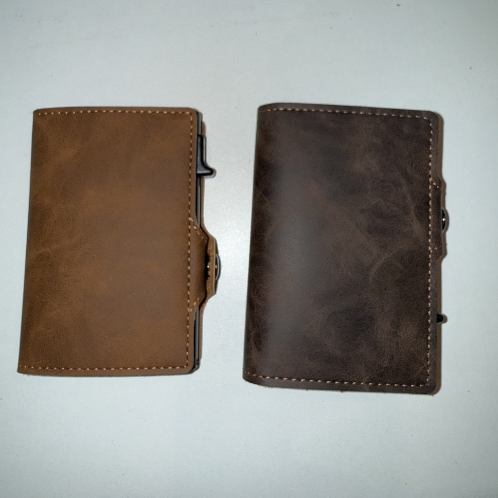 [WAL-POPUP-NONE-DK] Personalized Leather Pop-Up Wallet – RFID Blocking, Engraved Card Holder (Dark Brown, None)