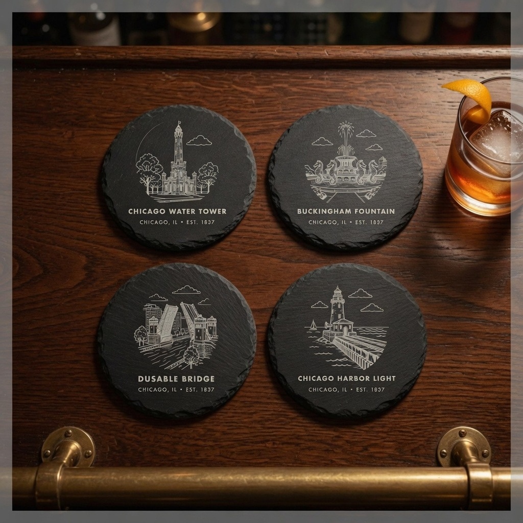 Chicago Landmark Slate Coaster Set of 4