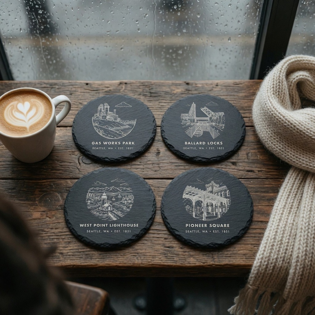 Seattle Landmark Slate Coaster Set of 4