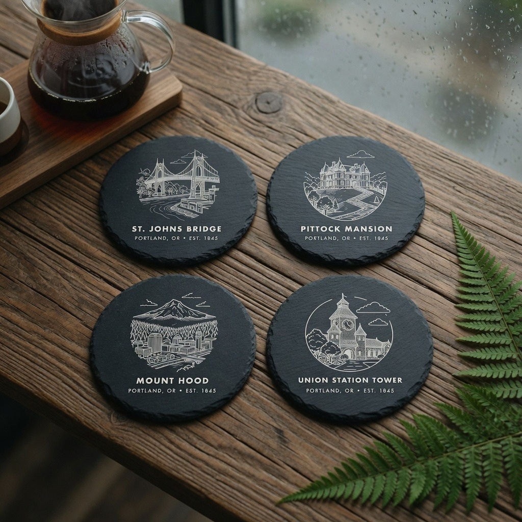 Portland Oregon Landmark Slate Coaster Set of 4