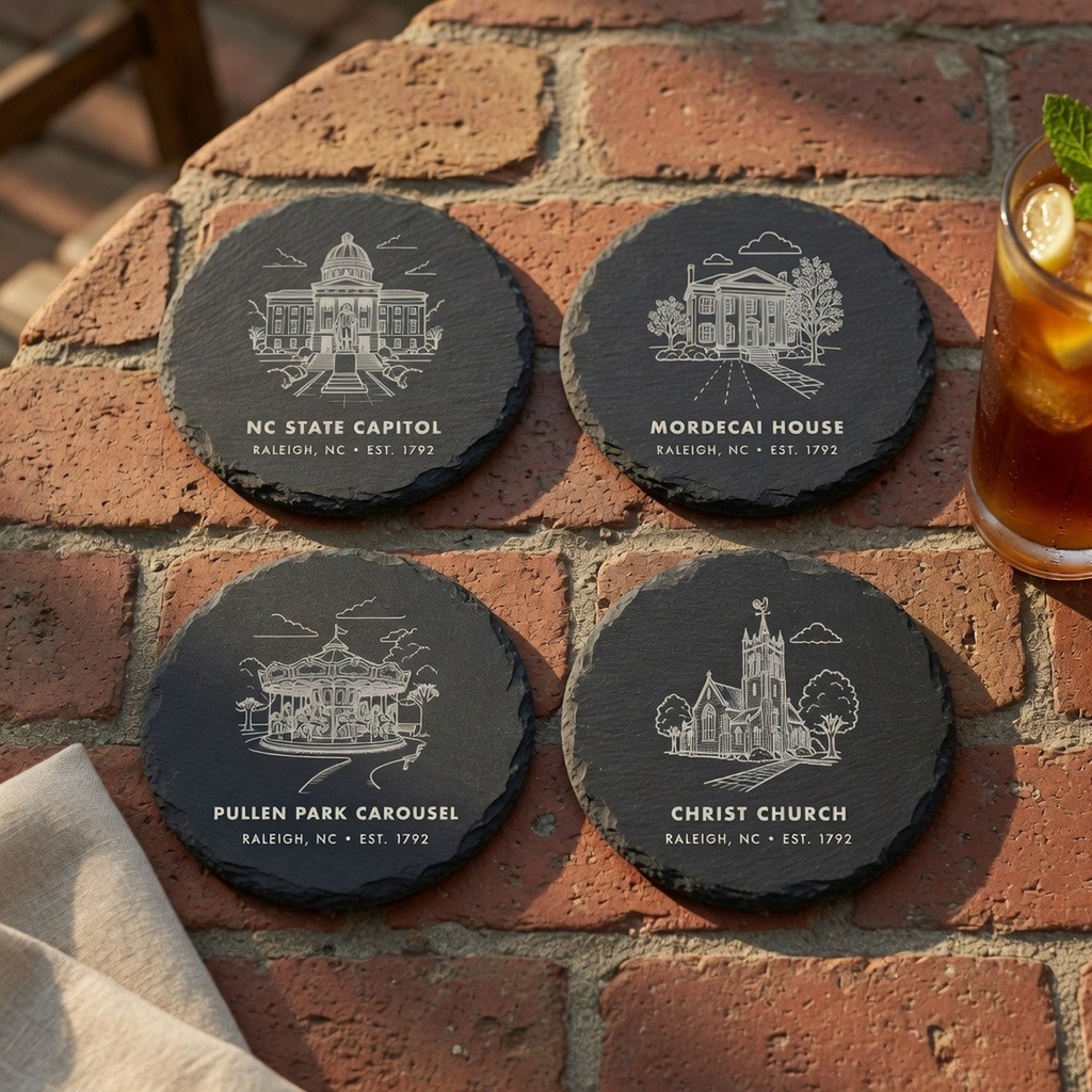 Raleigh Landmark Slate Coaster Set of 4