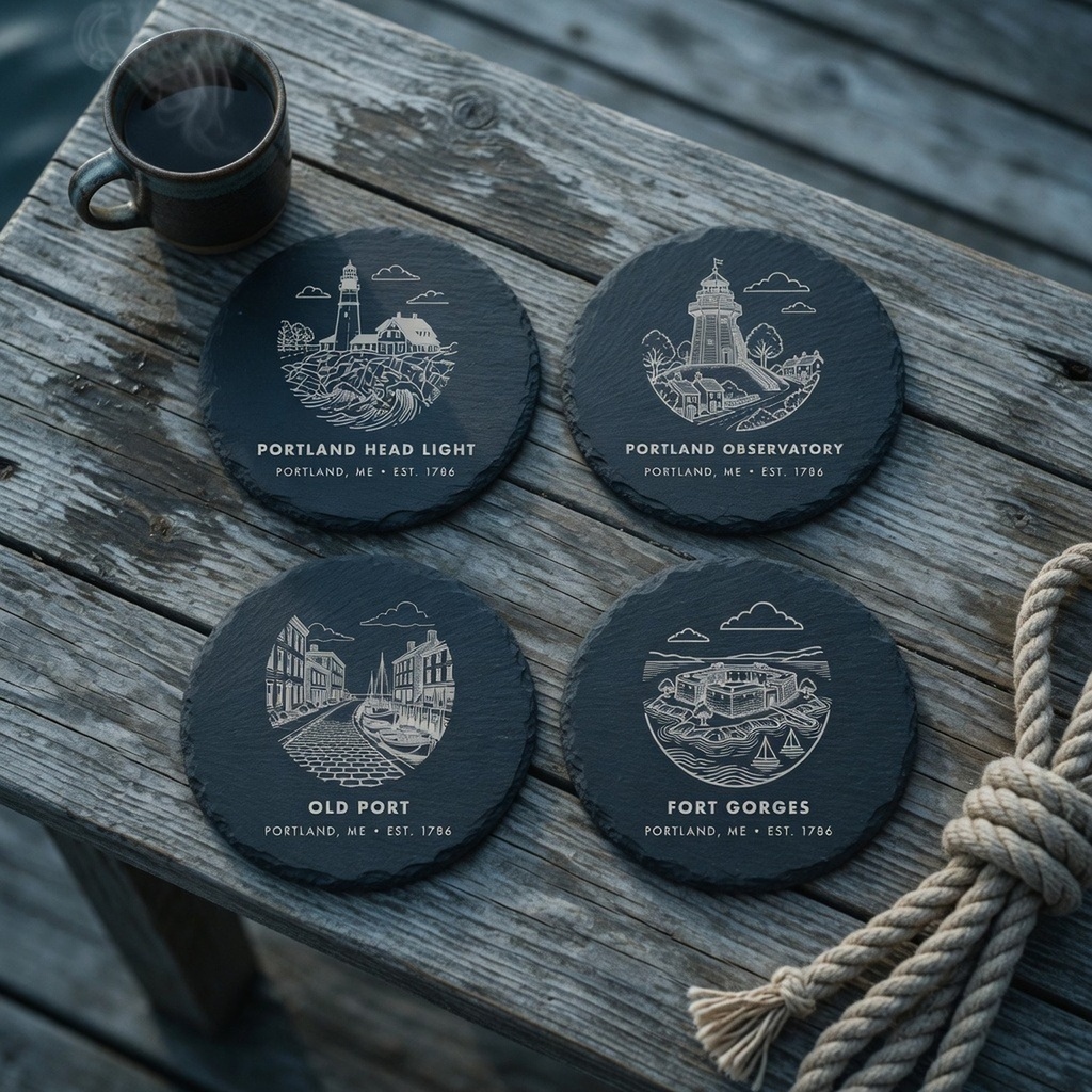 Portland Maine Landmark Slate Coaster Set of 4