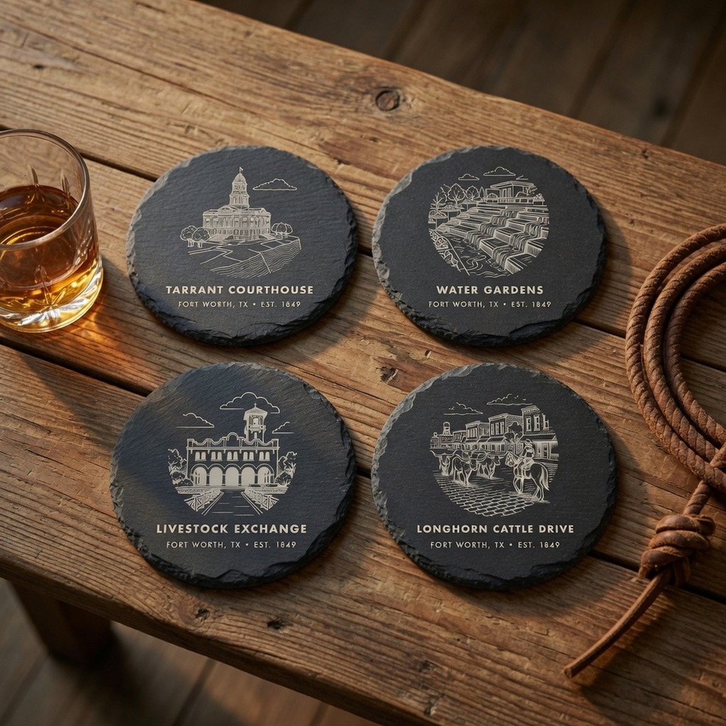 Fort Worth Landmark Slate Coaster Set of 4