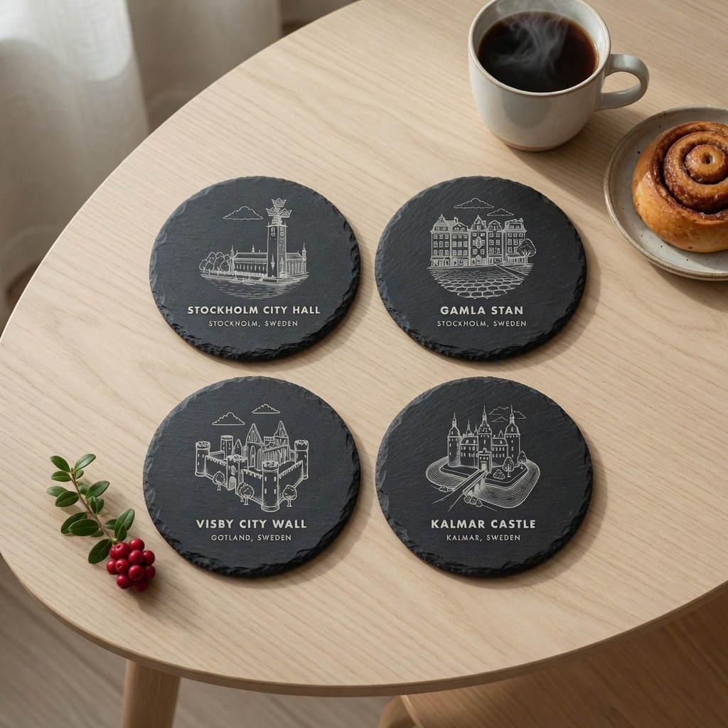 Sweden Landmark Slate Coaster Set of 4