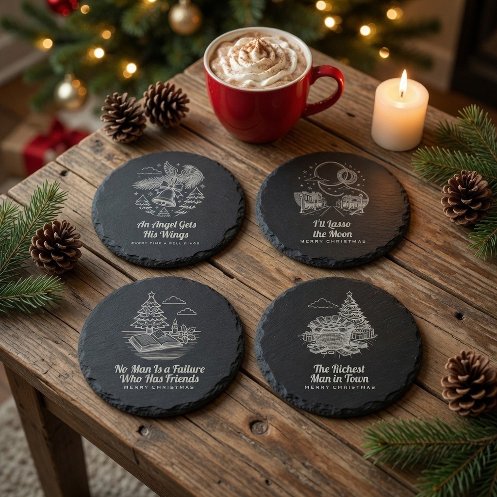 Angel Gets His Wings Christmas Slate Coaster Set of 4