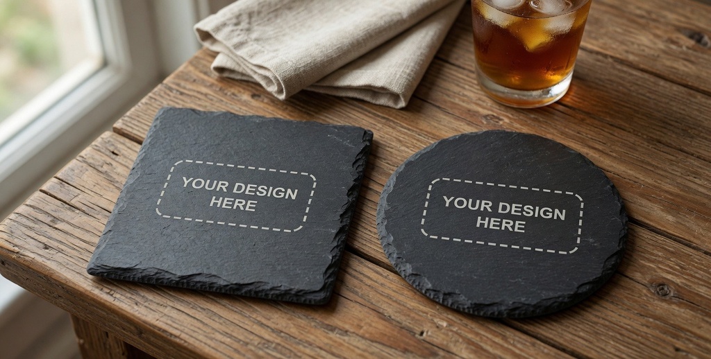 Custom Slate Coasters – Your Design, Set of 4