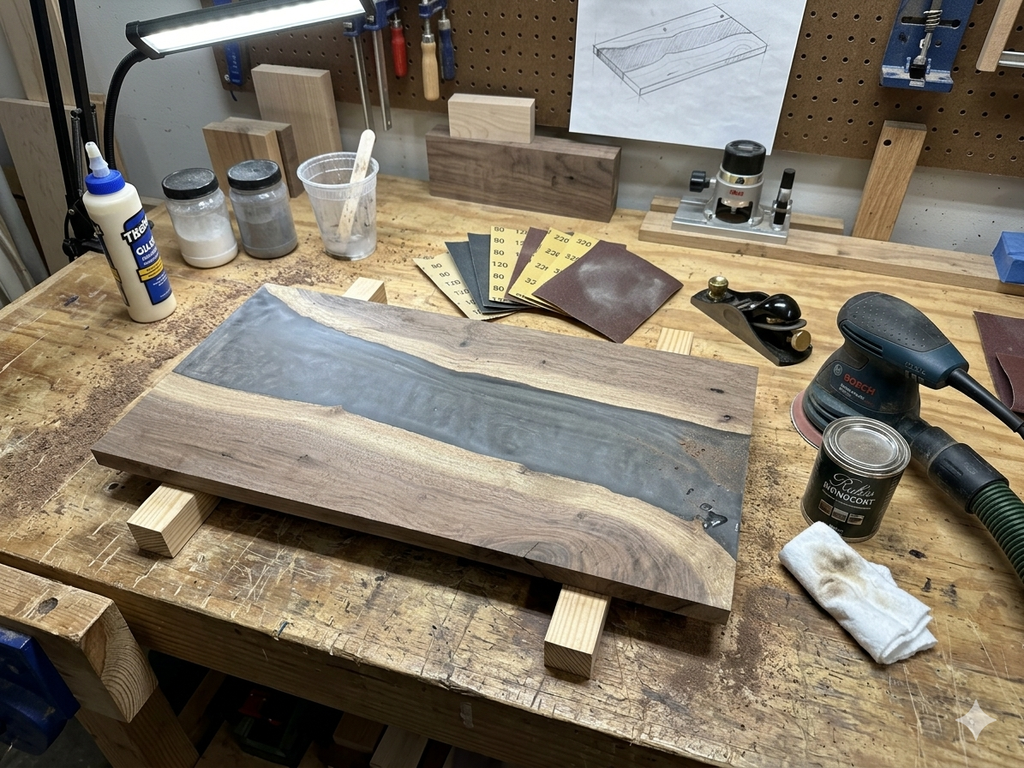 Walnut Live Edge Resin River Charcuterie Board