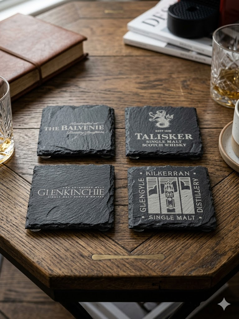 [SCOTCH-LOVERS-ASSORT4] Scotch Lovers Slate Coasters – Assorted Set of 4 (Square)
