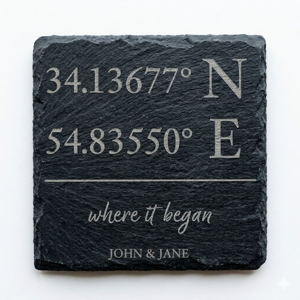 [WHC-COAST-SQ-A] Personalized New Home Slate Coasters, Set of 4 – Housewarming, Welcome Home & Realtor Closing Gift (Square, A)