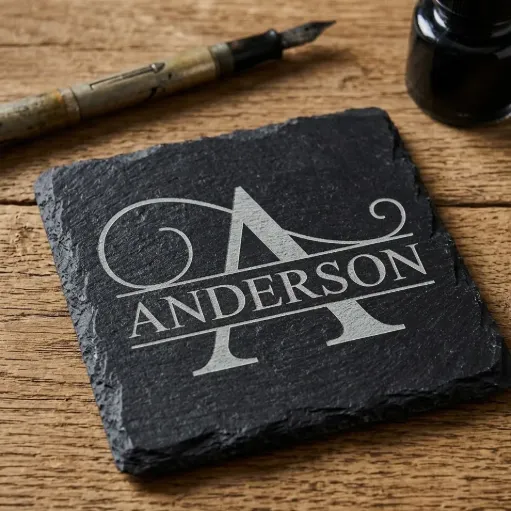 Custom Family Name Slate Coasters – Set of 4